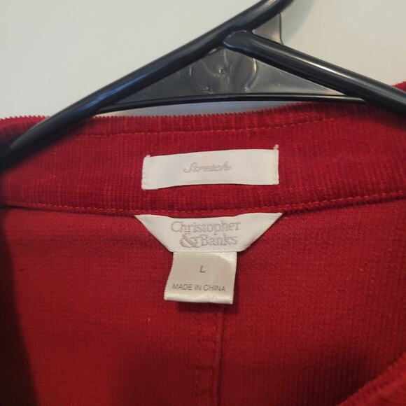 Christopher & Banks Red Button-Up Blazer Jacket Large Stretch Cotton Corduroy - Picture 3 of 7